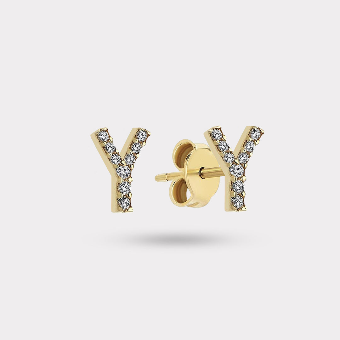 Y INITIAL DIAMOND STUD EARRING